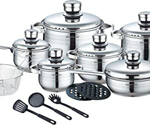 Royalty Line RL-1802: Batterie de cuisine en acier inoxydable de 18 pièces avec divers ustensiles